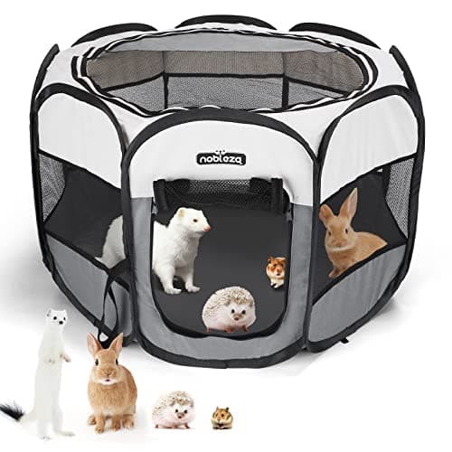 Image of Nobleza Pet Playpen Portable Foldable Dog Cat Puppy Pen for Indoors Outdoor Pop Up Pet Fence Breathable Mesh Pet Carrier Kennel Soft Cage Tent for Rabbit Hamster Guinea Pig Beige Gray,24.4x24.4x17.7in