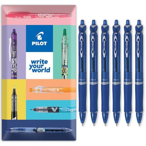 Image of PILOT Acroball Retractable Ballpoint Pen - Begreen Range 79% Recycled - Pack of 6 Pens in Envelope Gift Packaging - Medium 1.0mm Nib - Ideal for Writing, School, Home, Revision, Office. (Blue)