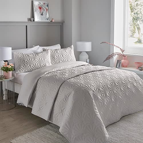 Image of Serene - Silver Floral Embroidery Duvet Cover - Double Bedding Size (200 x 200cm) - Luxury Bedding - Soft Touch - Pinsonic/Ultrasonic Pattern - Silver Embossed Duvet - Cavili Collection