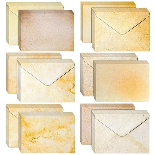 Image of 60 Pack Vintage-Style Blank Cards and Envelopes, 13 x 18 cm Aged Antique Stationery for DIY Greeting and Birthday Cards, Wedding Invitations