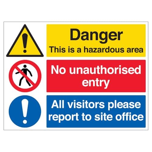 Image of V Safety Hazardous Area/No Unauthorised Entry/Report To Site Office - Correx® 600 x 450 mm Safety Sign