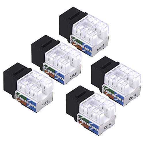 Image of VCE Cat6 RJ45 90 Degree Keystone Jack Insert, Ethernet UTP Cat 6 Keystone Punch Down Stand 5 Pack Black