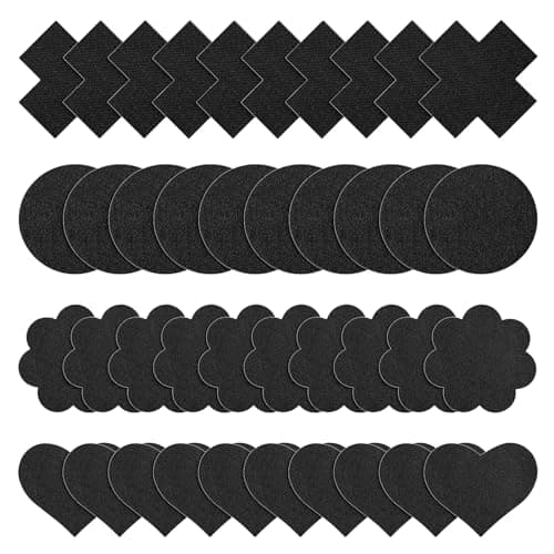 Image of Sibba 80Pcs Disposable Breast Covers Nipple Covers, 4 Styles Nipple Cover Pasties, Self-Adhesive Bra Pad, No Show Satin Breast Petals Stickers for Women Girls(Black)