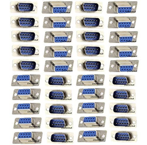Image of 40Pcs RS232 Parallel DB9 Serial Port VGA 9 Pin Male/Female Solder Connector, Lsgoodcare 2 Rows D-SUB Female/Male Plug Socket Connector