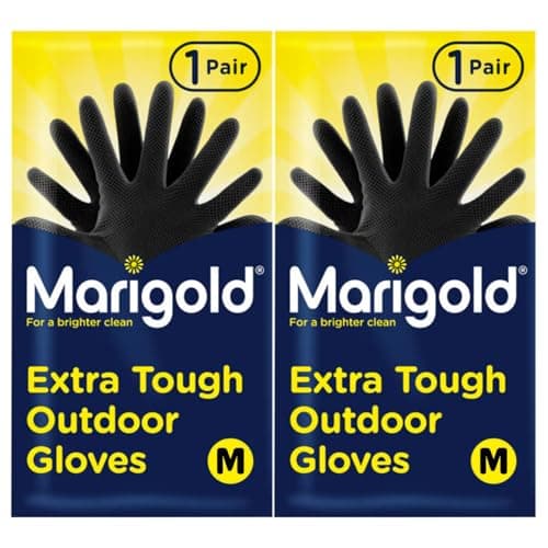 Image of BBliss 2 X Gardening Rubber Gloves Extra Tough & Non-Slip Grip for Outdoor Cleaning | Roll-top Cuffs Cotton-lined & Double Layered | Medium Black