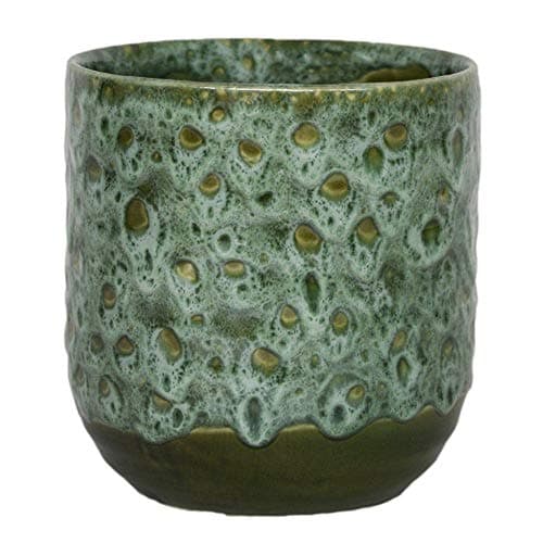 Image of Ivyline 13cm Dia Contemporary Glazed Plant Pot with Textured Crackle Design Indoor Planter Flower Pot for Cacti Succulents and Small House Plants Emerald