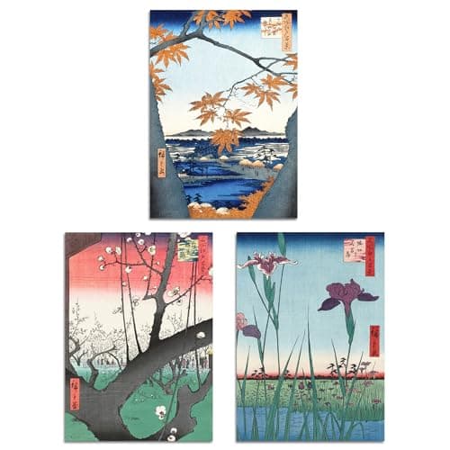 Image of Artery8 Set of 3 Utagawa Hiroshige Nature Japanese Landscapes Wall Art Prints A3 Size Living Room Decor