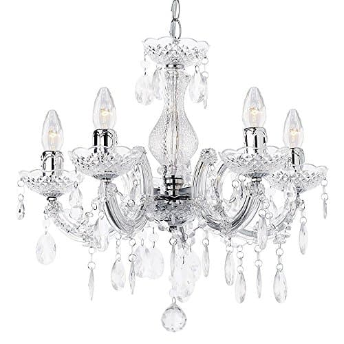 Image of LITECRAFT Marie Therese Chandelier Ceiling Light Crystal Effect 5 Arm - (Polished Chrome)