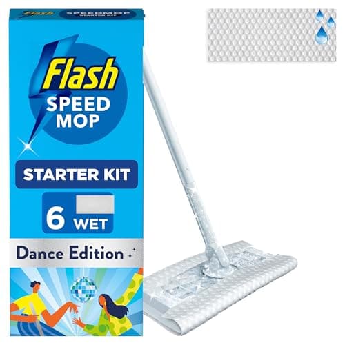 Image of Flash Speedmop Wet Mop Floor Cleaner Starter Kit for Cleaning Floors with Scrubbing Action, Includes: 1 Mop, 6 Wet Lemon Refills