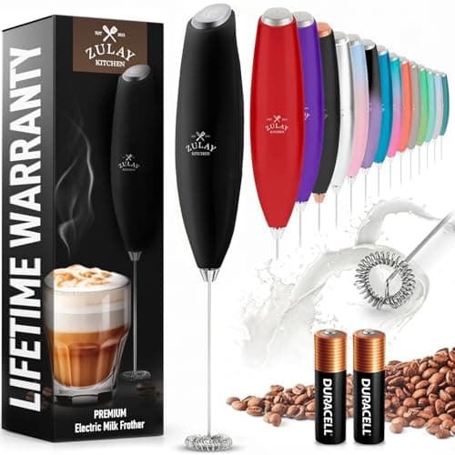 Image of Zulay Kitchen Powerful Milk Frother Wand - Ultra Fast Handheld Drink Mixer - Electric Whisk Foam Maker for Coffee, Lattes, Cappuccino, Matcha & Coffee Creamer - Black, Batteries Not Included
