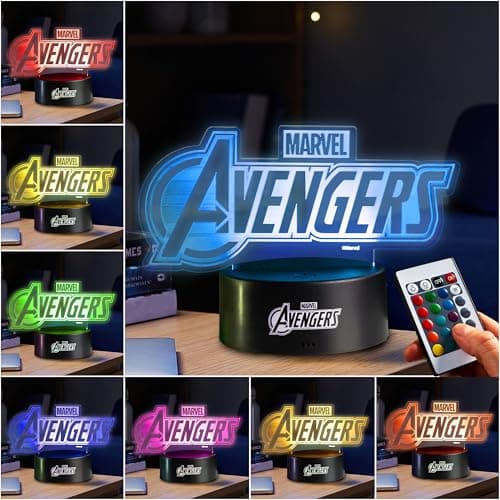 Image of Get Trend Disney Avengers LED Night Light, Bedside Table Desk Lamp with Adjustable Brightness, USB & Battery-Powered Lamp with 16 Colours 4 Modes (Multi Avengers)