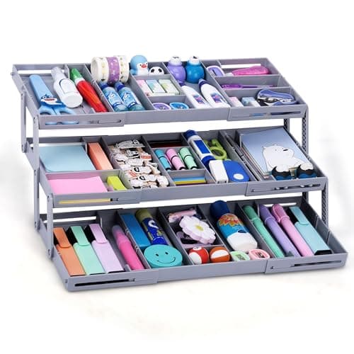 Image of BELLE VOUS Expandable Drawer Organiser - 3-Tier Smart Drawer Organiser for Makeup & Jewellery - Vanity Drawer Tidy Organiser with Multi Level Storage