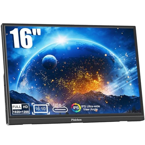 Image of Pisichen Portable Monitor 16 Inch FHD 1920X1200P USB C HDMI Monitor Ultra-Slim IPS Display HDR Eye Care, Second External Monitor for Laptop PC Computer