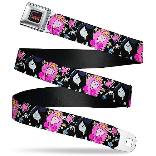 Image of Cartoon Network Belt, Seatbelt Buckle Belt, Adventure Time Marceline and Princess Bubblegum Collage Black, 30 to 44 Inches