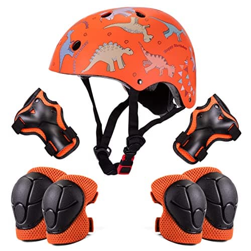 Image of Kids Helmet Pads Set for 2-8 years old Toddler Bike Helmets Lightweight Safety Helmet Elbow Knee Pads Protection Gear for Skateboard Scooter Skating, Gifts for Boys Girl (Orange)