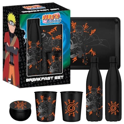 Image of HÔMADICT CLD Distribution S.A. Naruto Shippûden - Coffret Cadeau (Sceau Kyubi): Bouteille d'eau en métal isotherme 500 ml, verre et dessous de verre