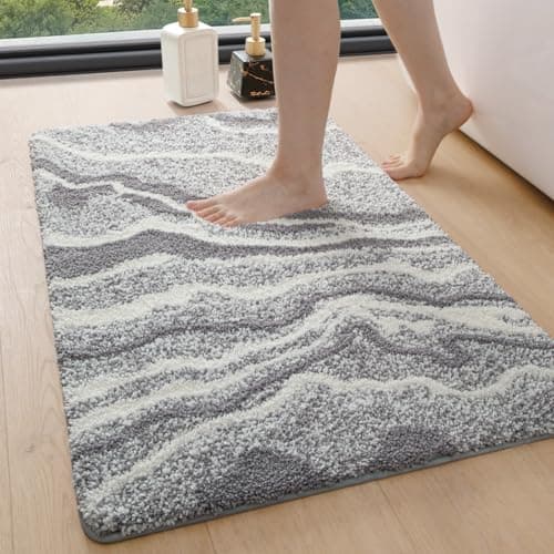 Image of DEXI Microfibre Bath Mat 44 x 76 cm, Non-Slip Absorbent Bathroom Mats, Extra Soft Thick Absorbent Bathmat, Washable Rugs for Shower Floor, Grey