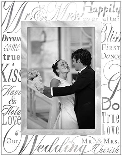 Image of Malden International Designs Mirrored Glass With Silver Metal Inner Border Mr. and Mrs. Picture Frame, 4x6, Silver