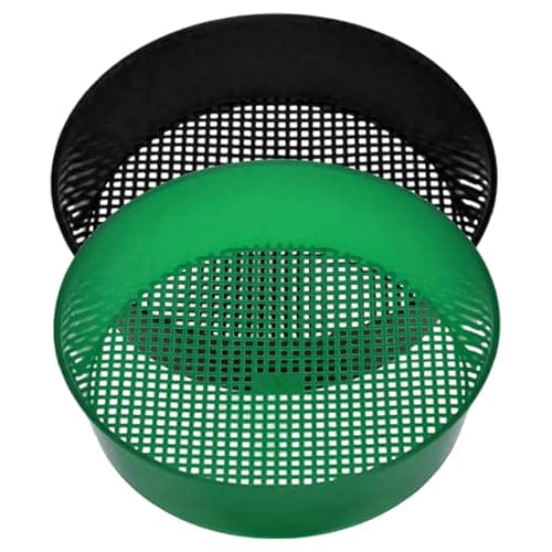 Image of Veesper 2Pcs Soil Sifter Round Compost Sieve Pan for Gardening, Gravel, Soil, Dirt and Sand Separation, Black & Green Garden Sifting Tool for Outdoor Yard.