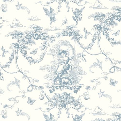 Image of Timeet Self Adhesive Wallpaper Blue and White Peel and Stick Wallpaper Cupid Manor Painting 41x300CM Waterproof Vinyl Wrap Sticky Back Wallpaper for Bedroom Living Room Wall Cabinet Shelf