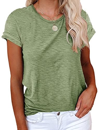 Image of Cicy Bell Women's T-Shirt Crewneck Short Sleeve Shirts Loose Casual Summer Tees Basic Cotton Tops Army Green XL