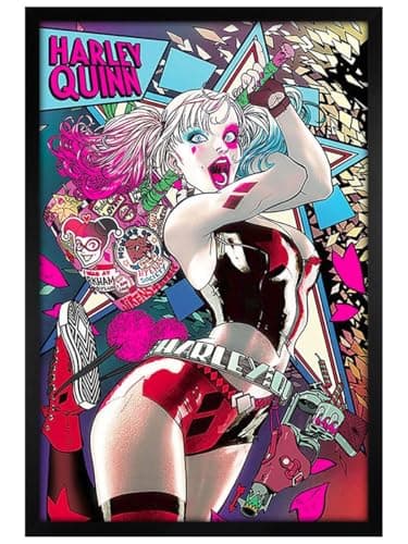 Image of Grindstore Batman Harley Quinn Neon Maxi Poster - Black Wooden Framed - Framed Poster Print, Wall Decor/Art, Home Gift Idea, For Living Room, Bedroom, Home or Office Display