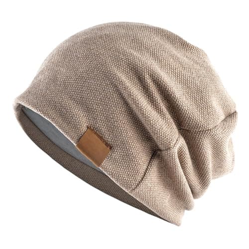 Image of LWAQWHU Slouch Beanie Hat for Men Women Warm Knitted Beanie Skull Cap Classic Baggy Hat Soft Lightweight Headwear Unisex Windproof Beanies Cap for Autumn Winter (UK, Alpha, One Size, Khaki)