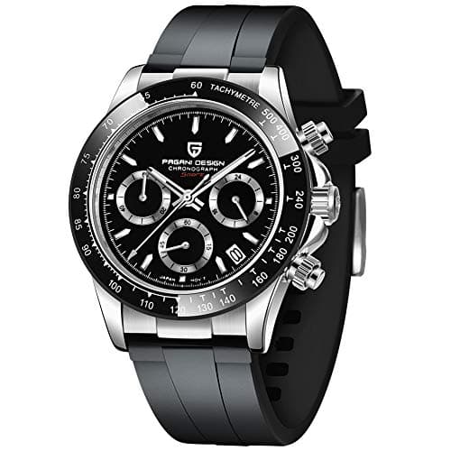 Image of Pagani Design Classic Men's Quartz Watch Japan VK63 Movement Ceramic Bezel Stainless Steel Waterproof Business Sport Chronograph Date (BLACK-PD1664-LEATHER)