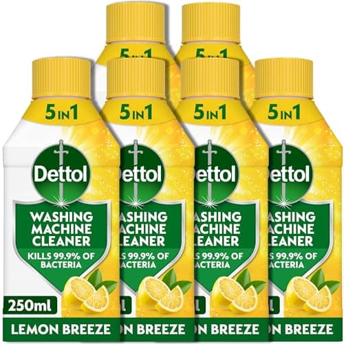 Image of Dettol, Washing Machine Cleaner, Lemon, 1.5L (250ml x 6pck) Antibacterial, Removes Bacteria, Odours, Limescale and Hidden Dirt, Lasting Freshness, Kills 99.9 Percent of Bacteria