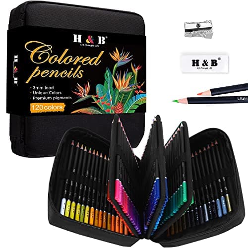 Image of H & B 122pcs Coloured Pencils Drawing Pencil Set Oil Based Artist Pencils Professional Colouring Pencils for Adults Beginners Art Supplies with Eraser In Zipper Case