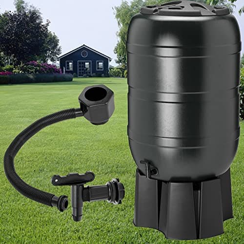 Image of 210 Litre Large Black Water Butt Rain Collector Complete With Stand, Filler, Tap & Lockable Lid