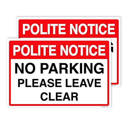 Image of Pack of 2 No Parking Signs Driveway Self Adhesive (200 x 300 mm) No Parking Signs Outdoor Waterproof Stickers for Public & Private Areas Sara Prints®