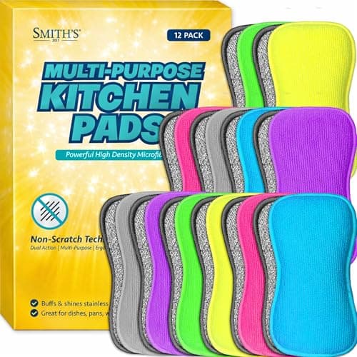 Image of Multi-Purpose Kitchen Pads by Smith’s® | Multicoloured | 12 Pack | Washing Up Dishes & Multi-Surface Scrub Sponges | Kitchen & Home | Non-Scratch | Durable | Chemical Free