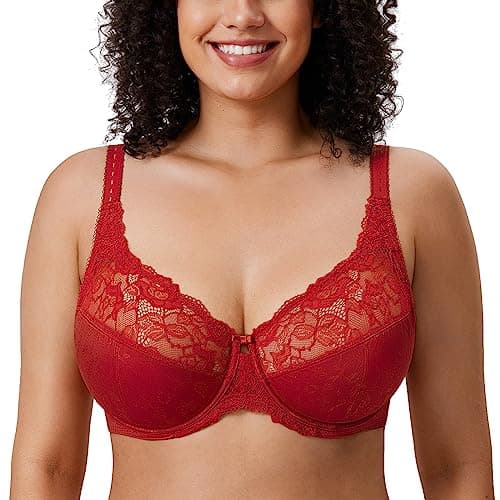 Image of DELIMIRA Women's Beauty Lace Non Padded Minimiser Full Figure Underwire Bra Dark Red 36E