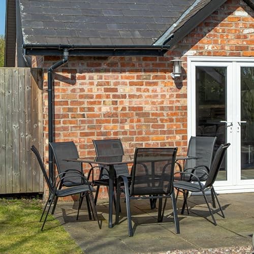 Image of Samuel ALEXANDER Outdoor 6 Person Rectangular Glass Top Garden Dining Table Chairs Set