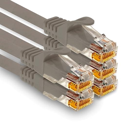 Image of 1aTTack.de - 5 x 0.25 m Cat7 network cable, Cat.7 Ethernet, Lan & Cat 7 patch cable for maximum internet speed & connects all devices with RJ 45 plug gray
