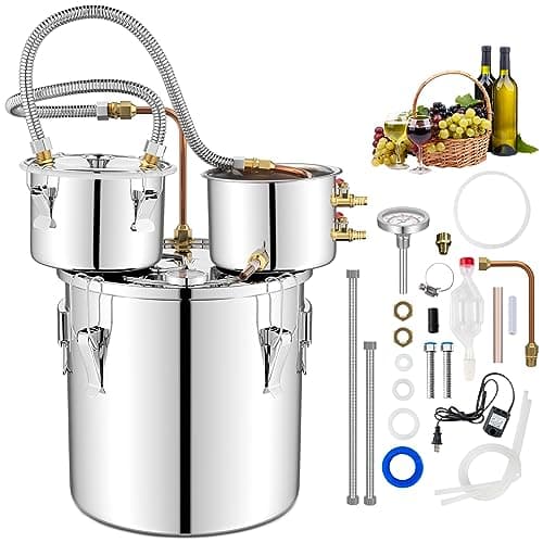 Image of TANGZON Moonshine Still Distiller, 3 Pots 5 Gal 22L/8.5 Gal 38L Stainless Steel Water Alcohol Spirits Wine Making Boiler with Copper Pipe, Thermometer & Pump, Home Brewing Kit for Whisky Brandy (22L)