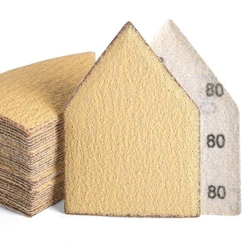 Image of POLIWELL 50PCS 90mm x 65mm 80 Grit Triangle Sanding Sheets Hook & Loop Replace Milwaukee M12 Orbital Detail Sander Accessories, Alumina Abrasive Sandpaper for Wood Finishing, Detail Sanding