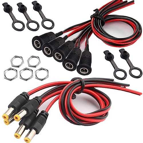 Image of RUNCCI-YUN 10PCS 18AWG 5.5mm x 2.1mm DC Power Pigtail Cable,20AWG DC Female Panel Mount Connector,12V plug and socket connectors barrel connector 5.5 x 2.1 mm dc power connector