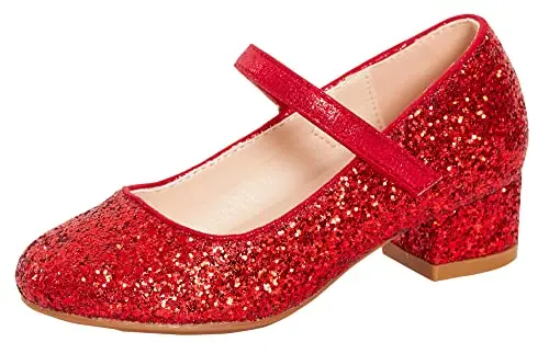 Image of Lora Dora Girls Faux Leather Party Shoes Red Glitter Size UK 3