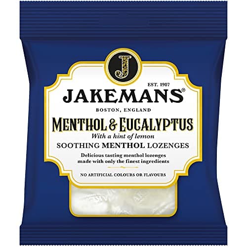 Image of Jakemans Menthol & Eucalyptus 73g - Pack of 12 - Soothing Menthol Lozenges - Suitable for Vegetarians, Clear
