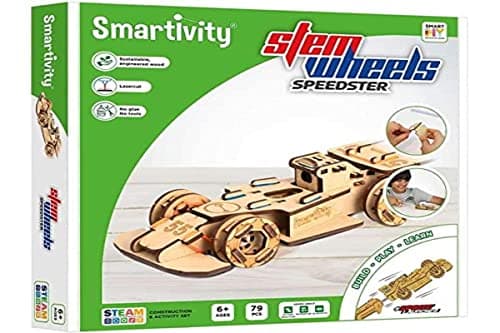 Image of Smartivity Stem Wheels Speedster Wooden Construction Kit, Build Play & Learn, 102 Pieces, Ages 6+,24 x 24 x 4cm