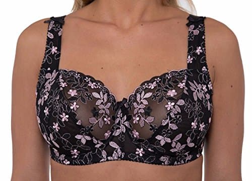 Image of Gemm Ladies Black Pink Embroidered Large Bosom Lace Underwired Firm Bra Plus Size Cup (38 G)