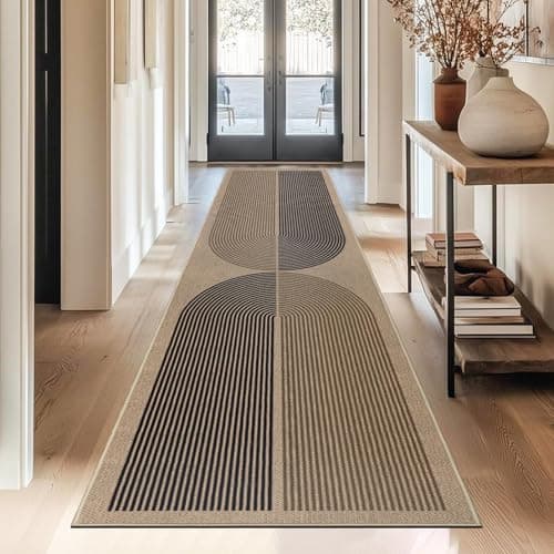 Image of Capslpad Runner Rug for Entryway 80x300cm Non-Slip Hallway Carpet Runner Washable Jute Look Rug Kitchen Runner Durable Floor Area Rug Runners for Living Room Bedroom Balcony Corridor, Black Brown