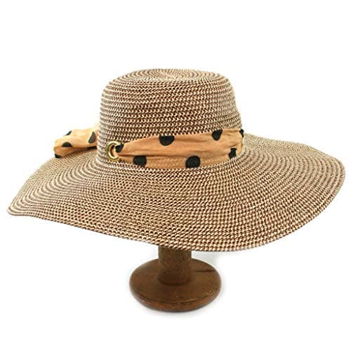 Image of Black Ginger Folding Sun Hat with Various Decorations. Paper Straw hat That can be Folded into a Bag as a Perfect Travel Accessory. Ladies. Adjustable Size. (Natural w/Ribbon)