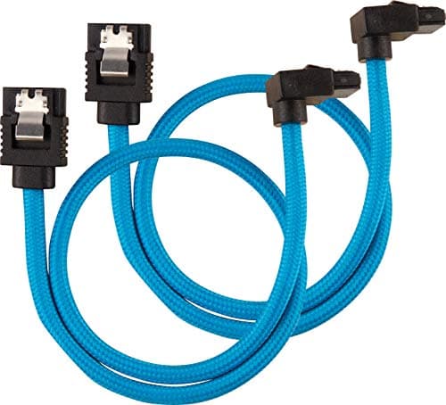 Image of Corsair Premium Sleeved SATA Cable - SATA 6Gbps 30cm, 90° Connector, Blue