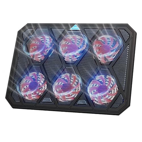 Image of VOXON Laptop Cooling Pad, 12"–19" Laptop Cooler with 6 Quiet Red LED Fans at 1400RPM, 2-Level Adjustable Stand, USB Powered, Extra USB Port, Ultra Slim Laptop Cooling Stand for Gaming and Work