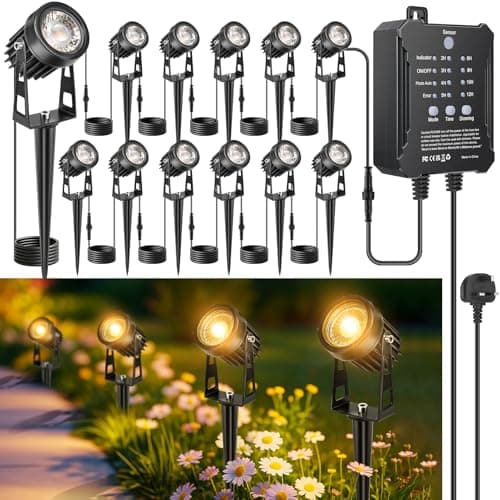 Image of LightingWill Garden Lights Mains Powered with Timer & Photocell Sensor, Supports Extension Cable, 12 Pack LED Outdoor Spotlight, 3000K Warm White, IP65 Waterproof Low Voltage Garden Lights