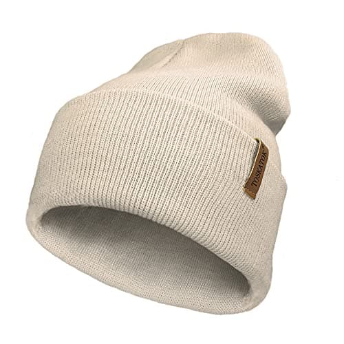 Image of TOSKATOK Unisex Ladies Soft Feel Turn up or Slouch Knit Beanie Hat Warm Winter Woolly Hat-Natural