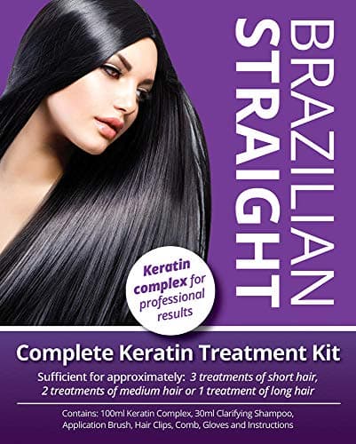 Image of SALON QUALITY KERATIN WITH PROFESSIONAL RESULTS. Brazilian Straight, Purple Treatment Kit, 1-3 APPLICATIONS, Hair Straightening/Blow Dry/Smoothing/Home Use/Frizz Free